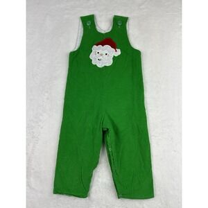 Lolly Wolly 2T Green Corduroy Santa Christmas  Longall Romper Overalls